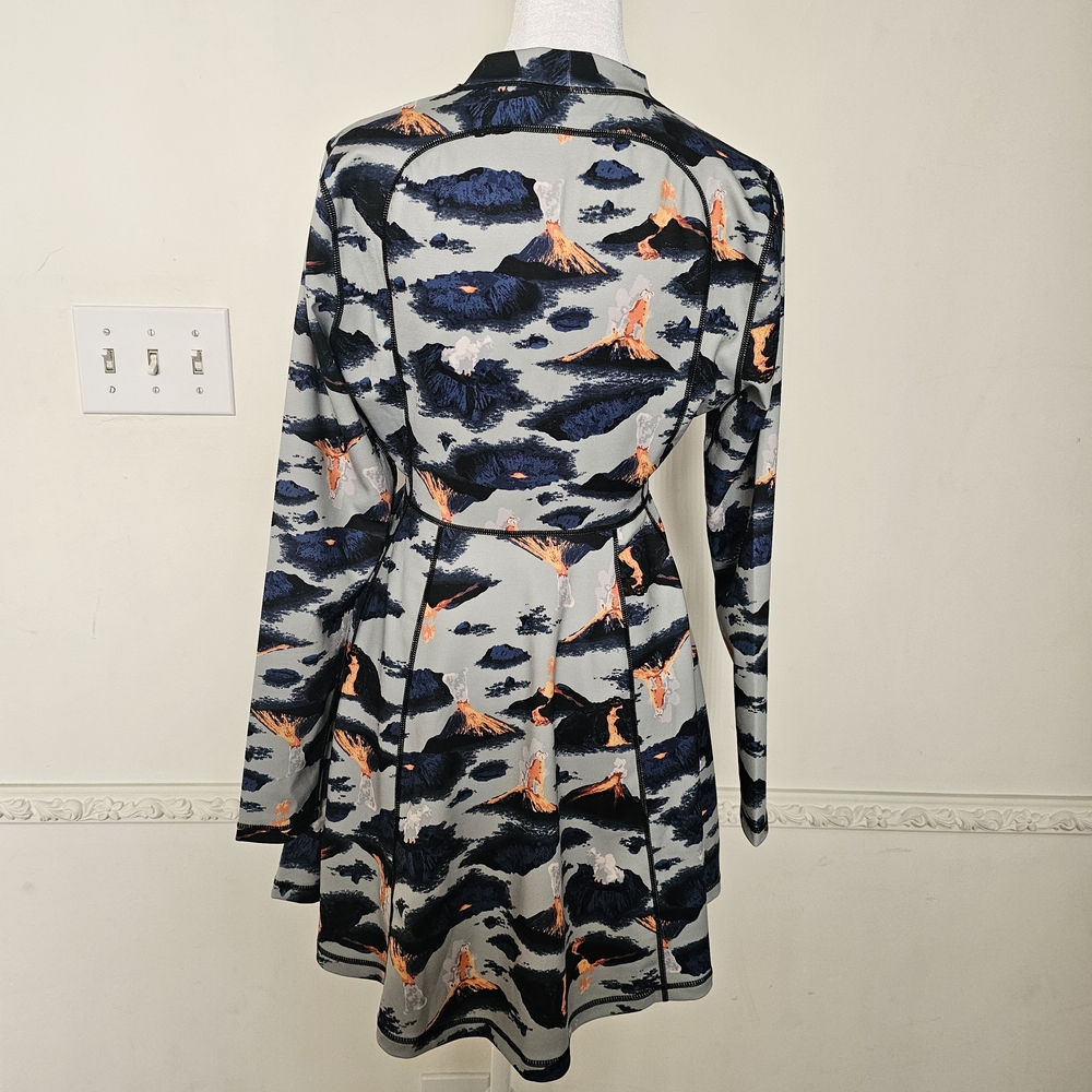 Hot Lava Volcano Print Dress Long-Sleeve Scuba Skater Y2K '90s Fit & Flare Small - Picture 5 of 10